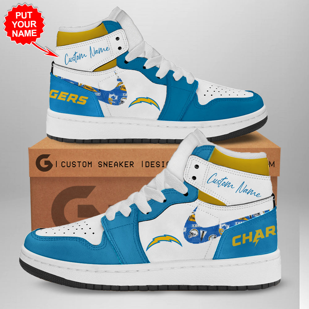 Ideafootwear Los Angeles Chargers AJ1 High Sneakers Shoes For Men And Women 5