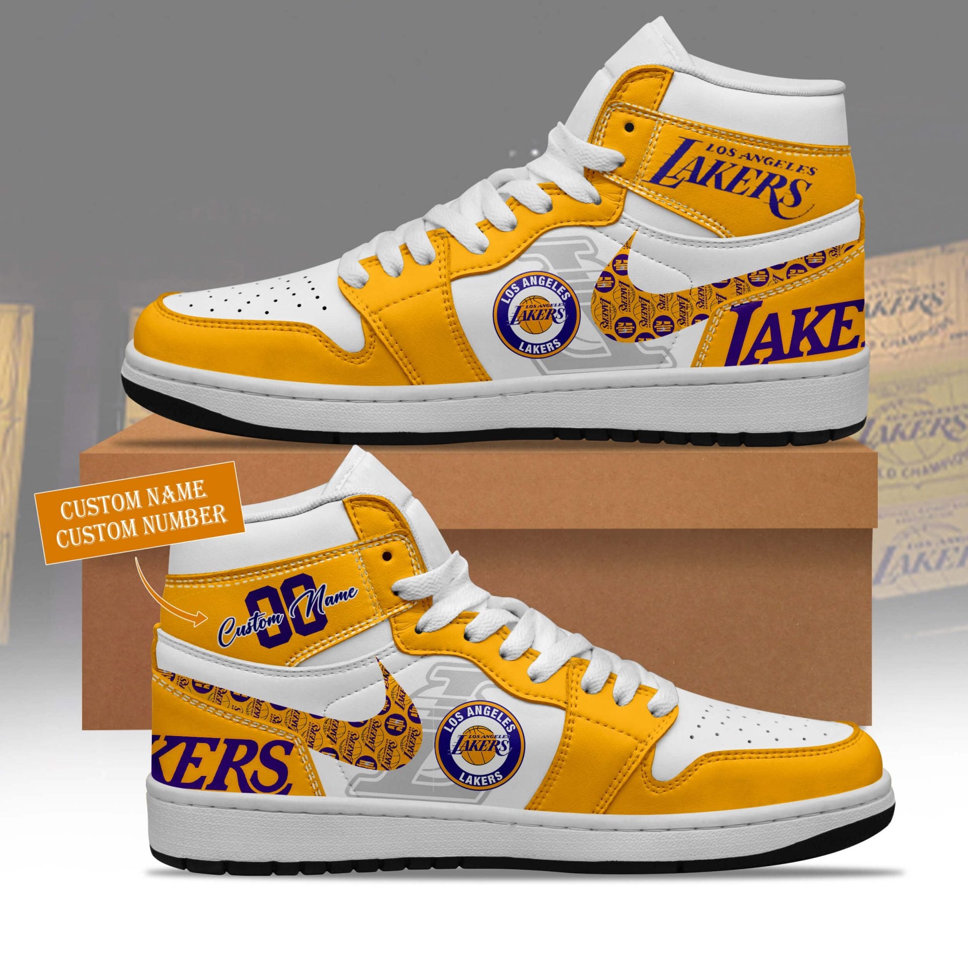 Ideafootwear Los Angeles Lakers AJ1 High Sneakers Shoes For Men And Women 1