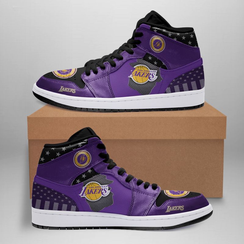 Ideafootwear Los Angeles Lakers NFL AJ1 High Sneakers Shoes For Men And Women 1