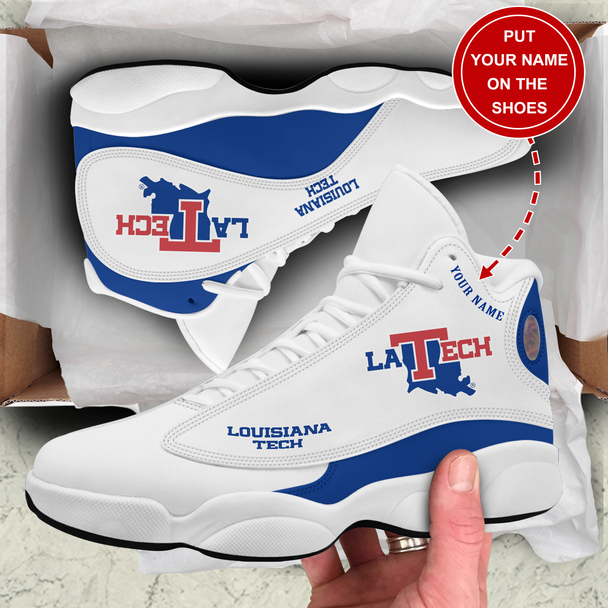 Ideafootwear Louisiana Tech Bulldogs AJ13 Sneakers Shoes For Men And Women 1