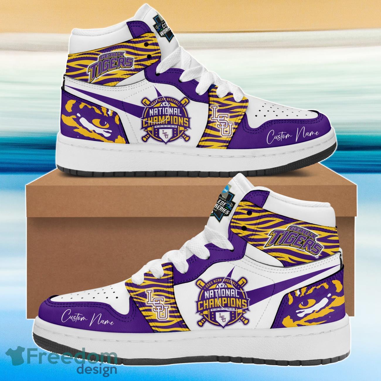 Ideafootwear LSU Tigers AJ1 High Sneakers Shoes For Men And Women 2