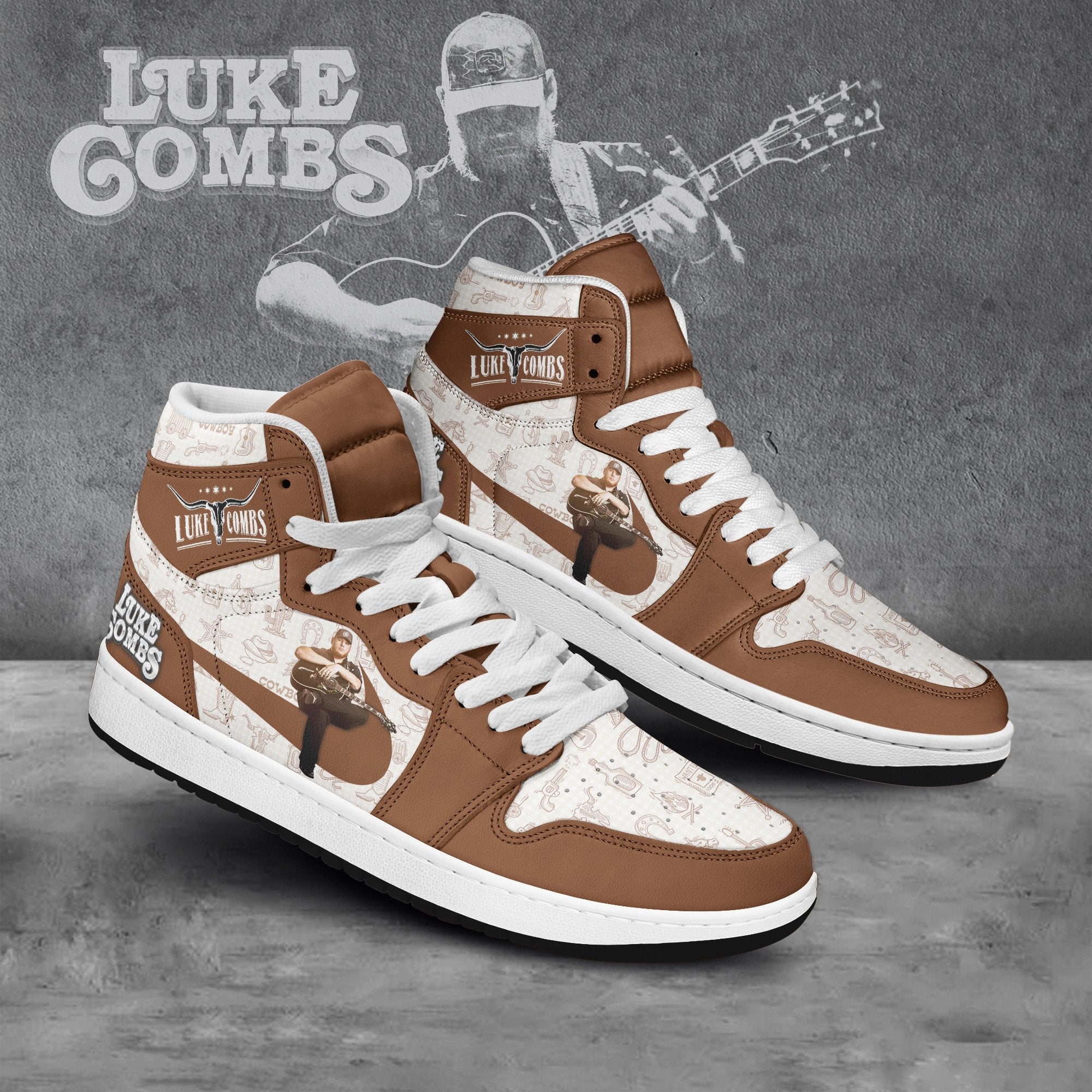 Ideafootwear Luke Combs AJ1 High Sneakers Shoes For Men And Women 3
