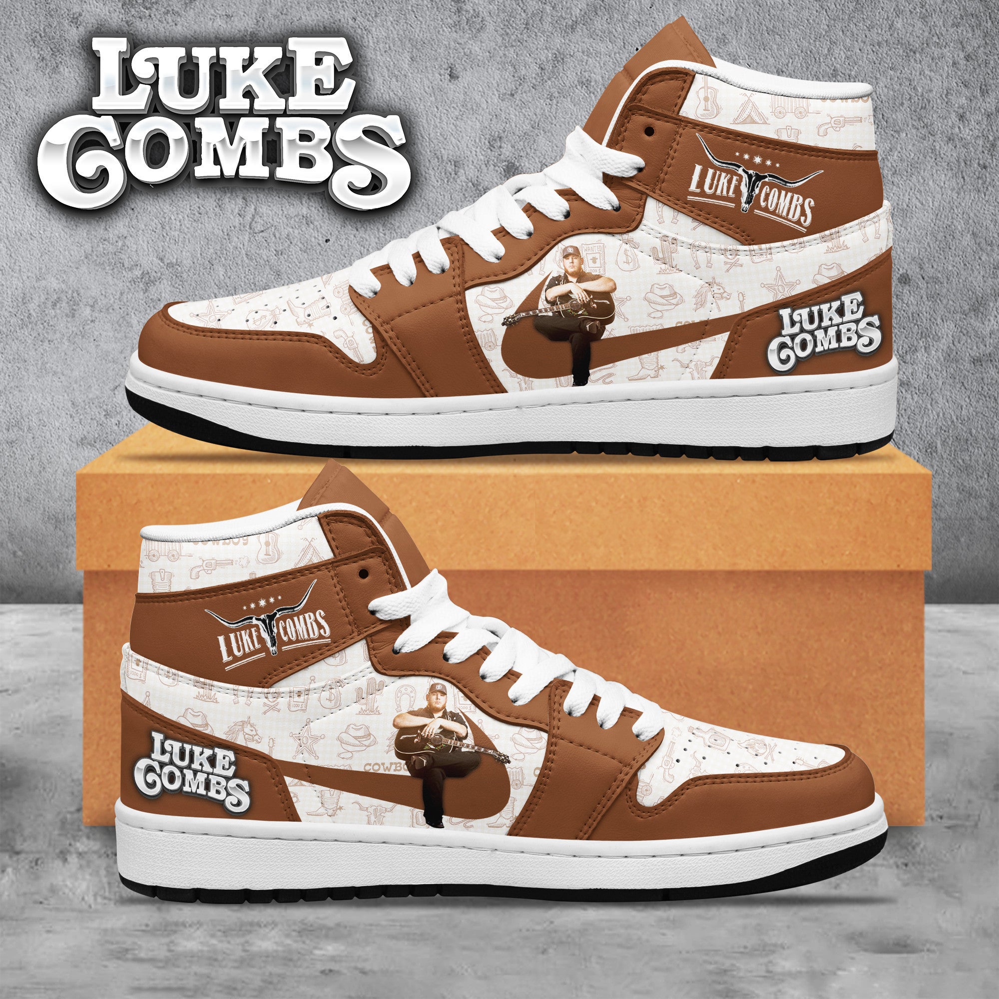 Ideafootwear Luke Combs AJ1 High Sneakers Shoes For Men And Women 3