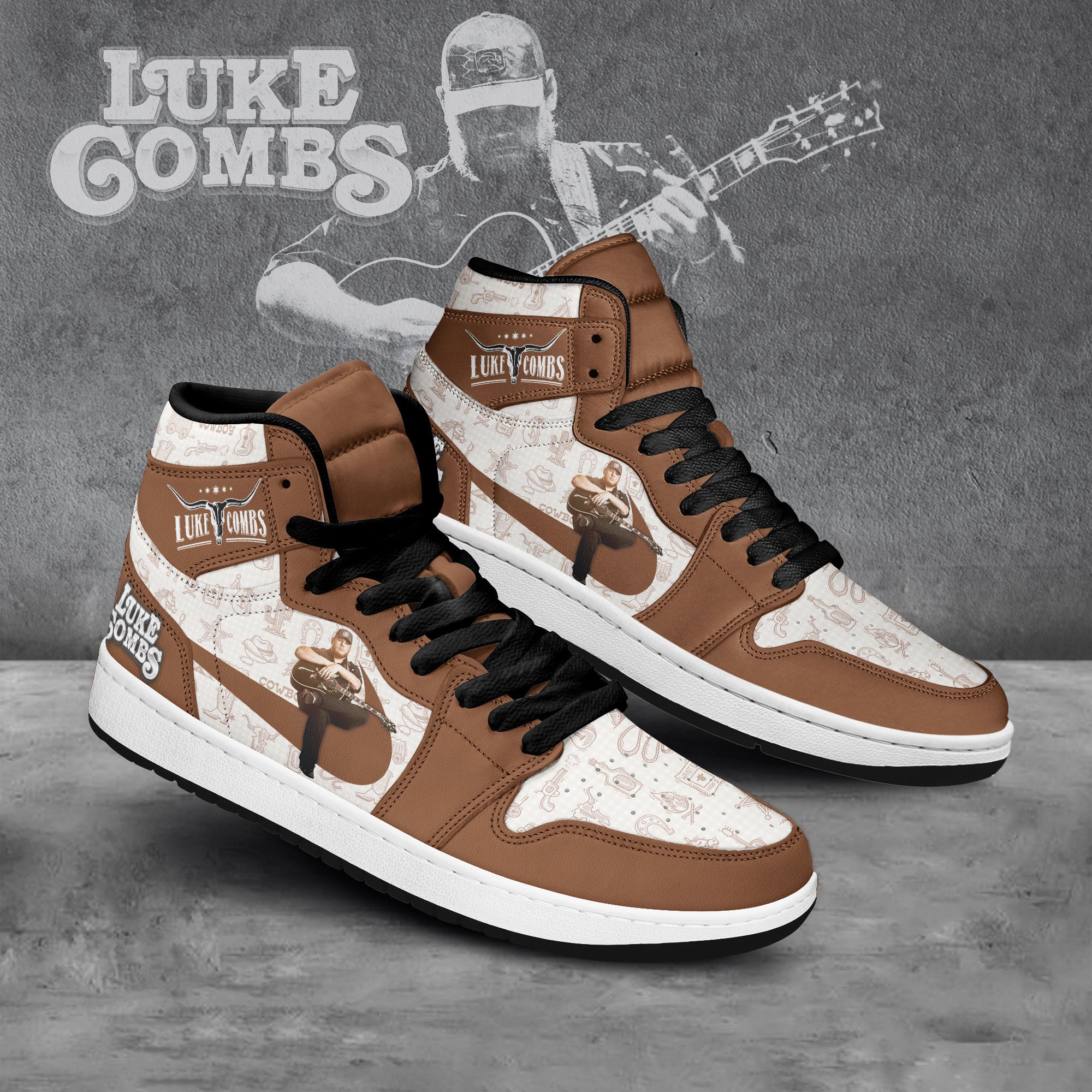 Ideafootwear Luke Combs AJ1 High Sneakers Shoes For Men And Women 2