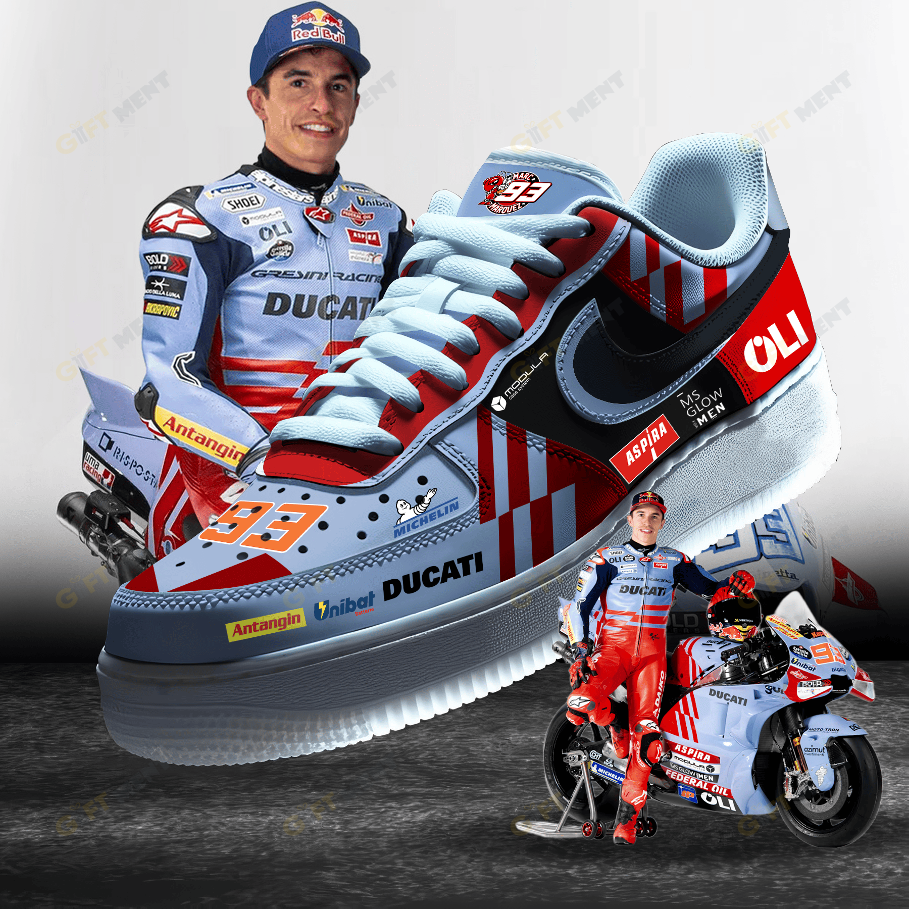 Ideafootwear Marc Márquez Gresini Racing Air Low-Top Sneakers Shoes For Men And Women 1
