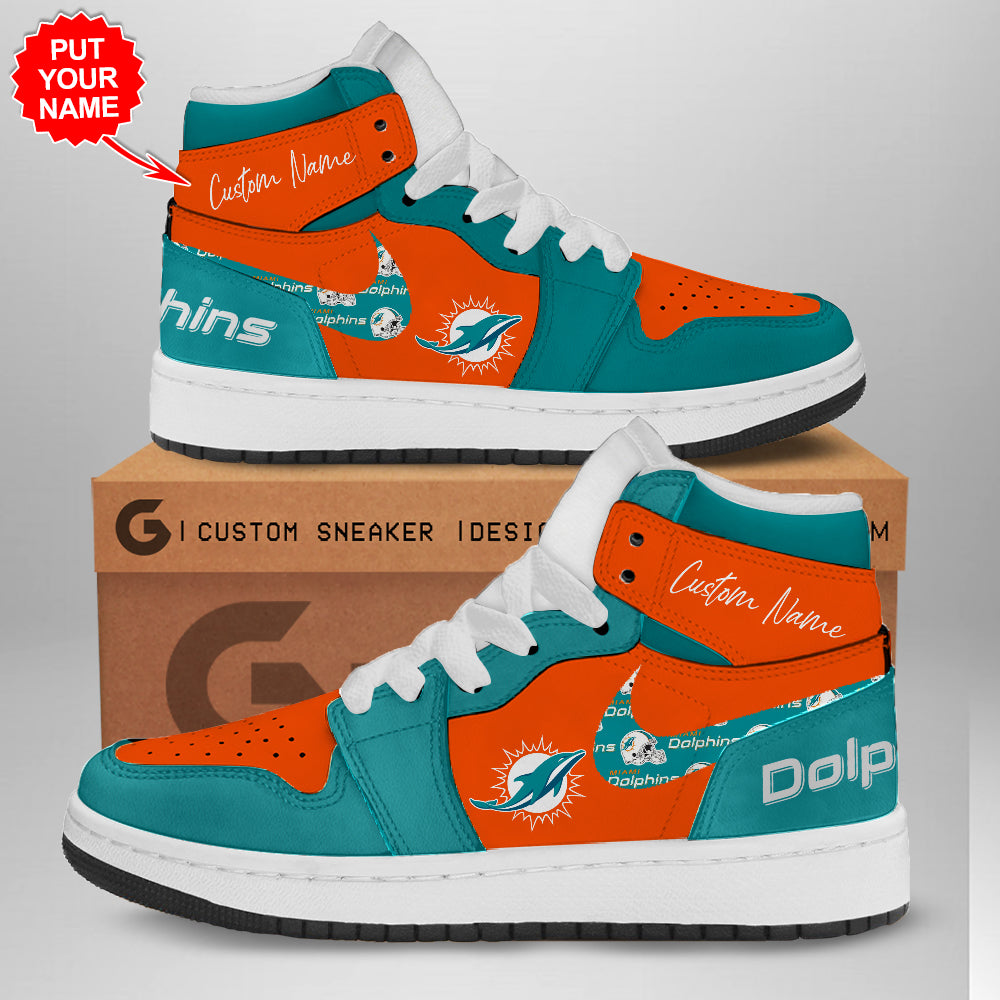 Ideafootwear Miami Dolphins AJ1 High Sneakers Shoes For Men And Women 4