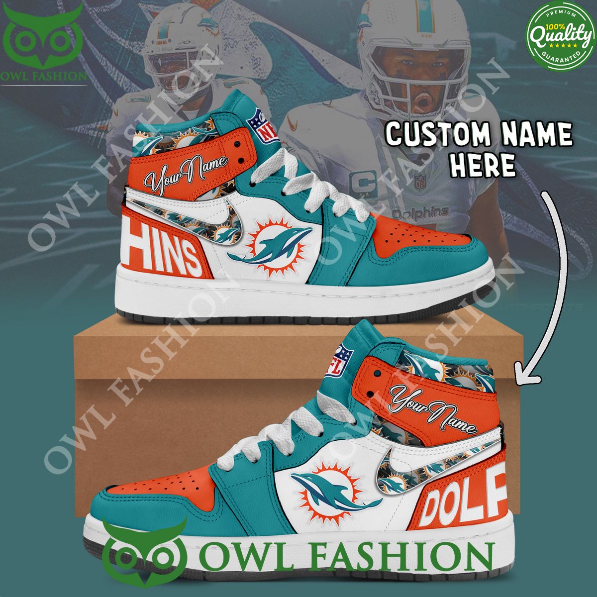 Ideafootwear Miami Dolphins AJ1 High Sneakers Shoes For Men And Women 12