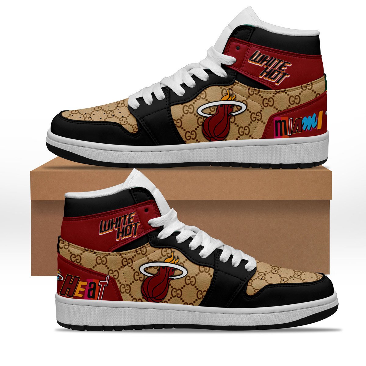 Ideafootwear Miami Heat AJ1 High Sneakers Shoes For Men And Women 13