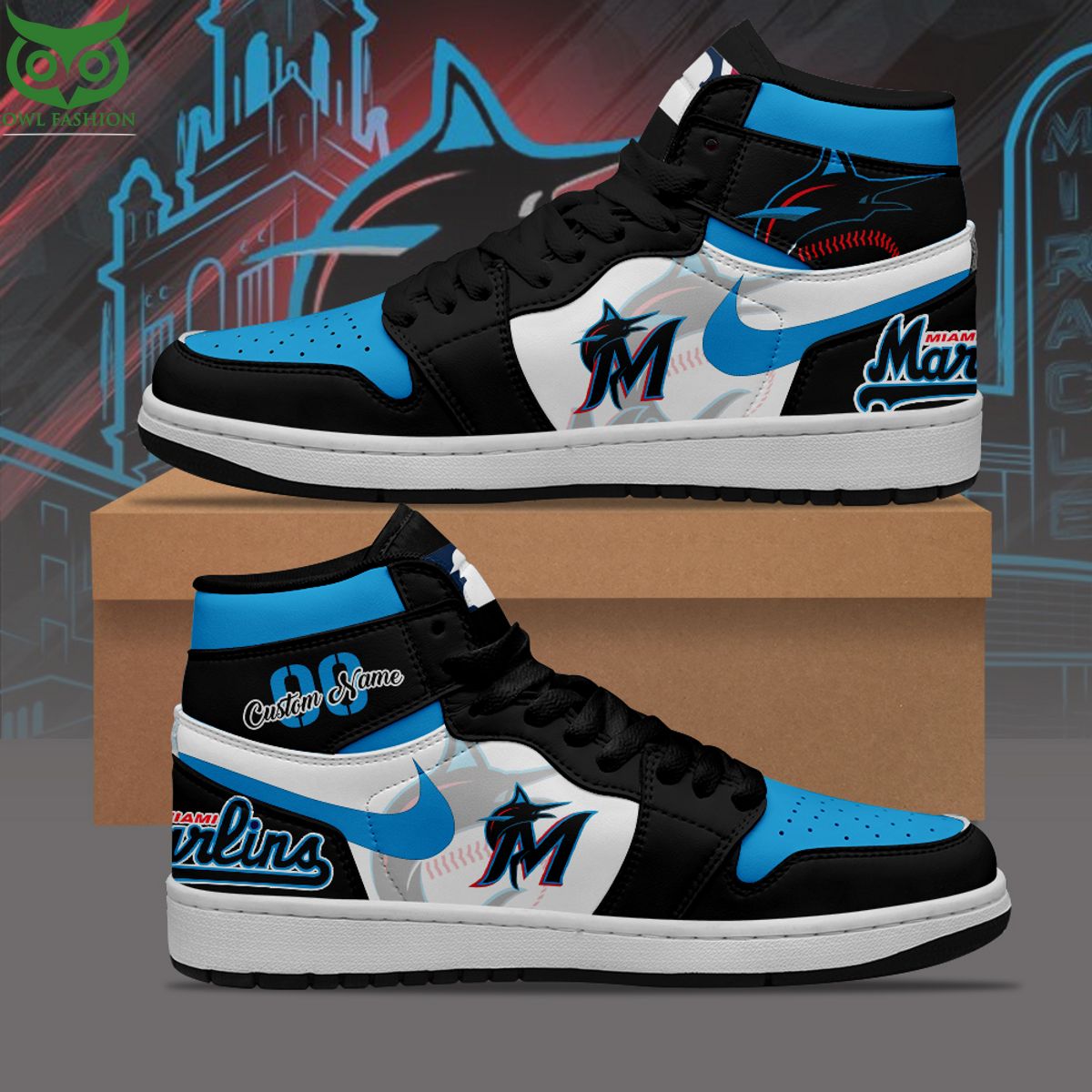 Ideafootwear Miami Marlins AJ1 High Sneakers Shoes For Men And Women 7