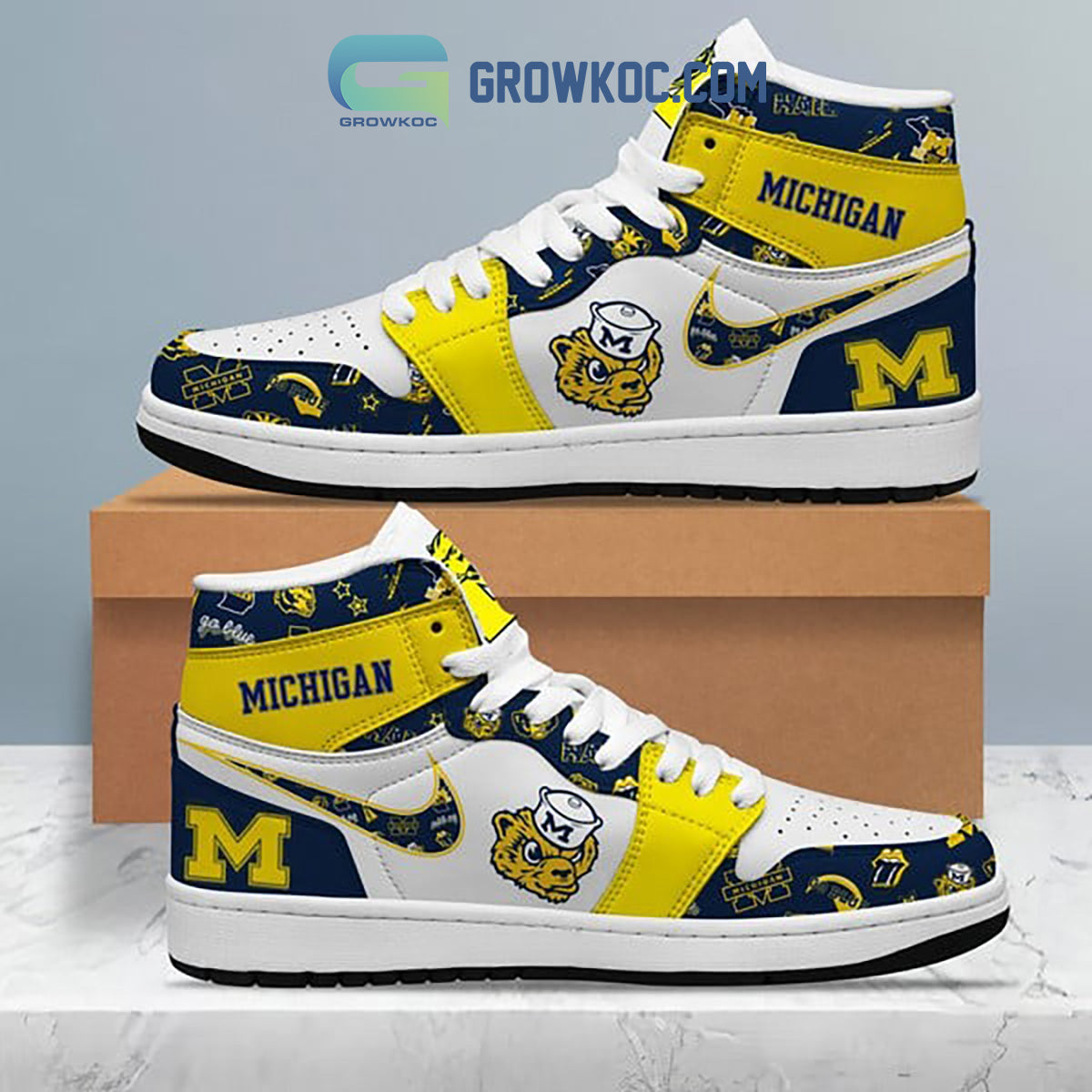 Ideafootwear Michigan Wolverines AJ1 High Sneakers Shoes For Men And Women 11