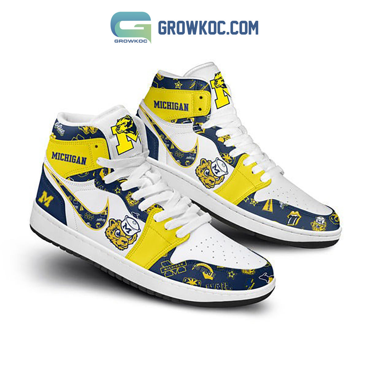 Ideafootwear Michigan Wolverines AJ1 High Sneakers Shoes For Men And Women 11