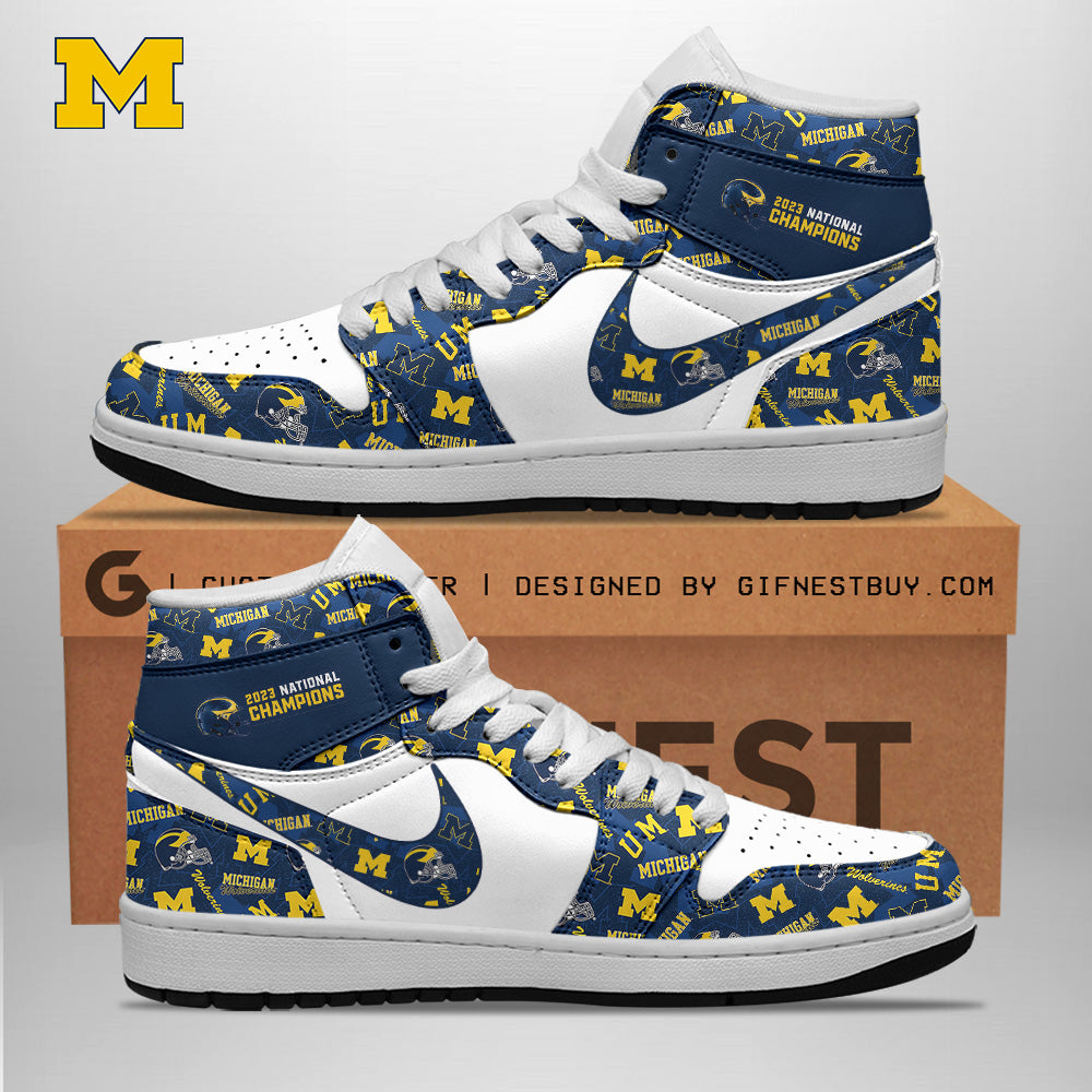 Ideafootwear Michigan Wolverines AJ1 High Sneakers Shoes For Men And Women 7