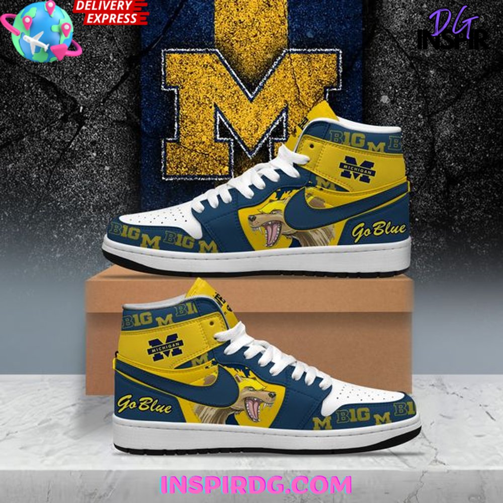 Ideafootwear Michigan Wolverines AJ1 High Sneakers Shoes For Men And Women 13