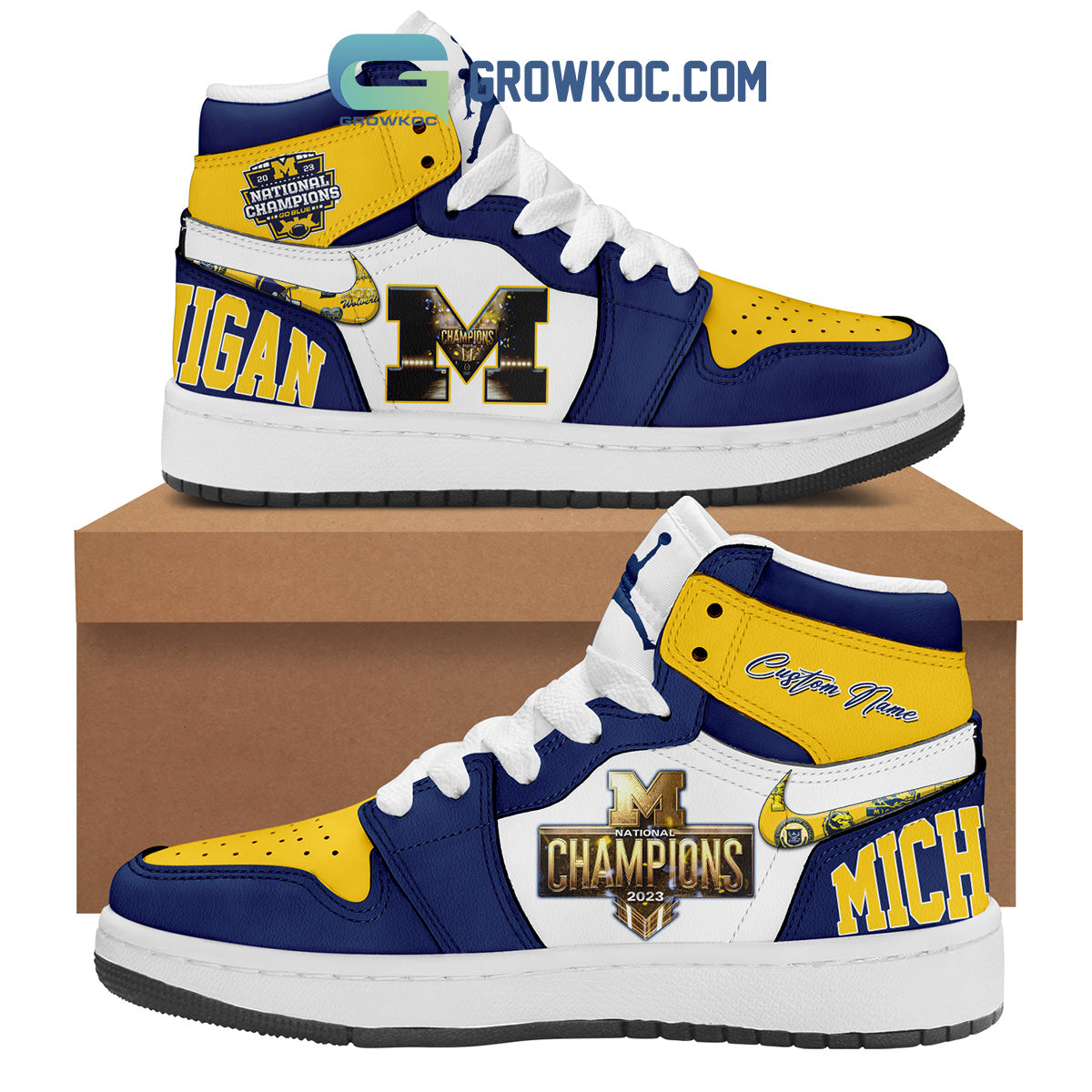 Ideafootwear Michigan Wolverines AJ1 High Sneakers Shoes For Men And Women 12