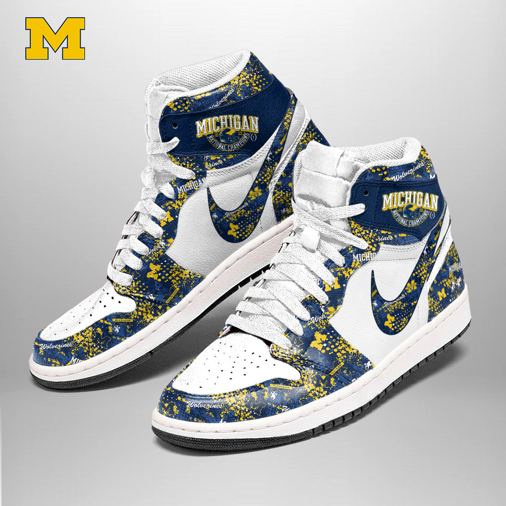 Ideafootwear Michigan Wolverines AJ1 High Sneakers Shoes For Men And Women 8