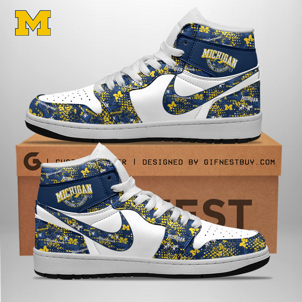 Ideafootwear Michigan Wolverines AJ1 High Sneakers Shoes For Men And Women 8