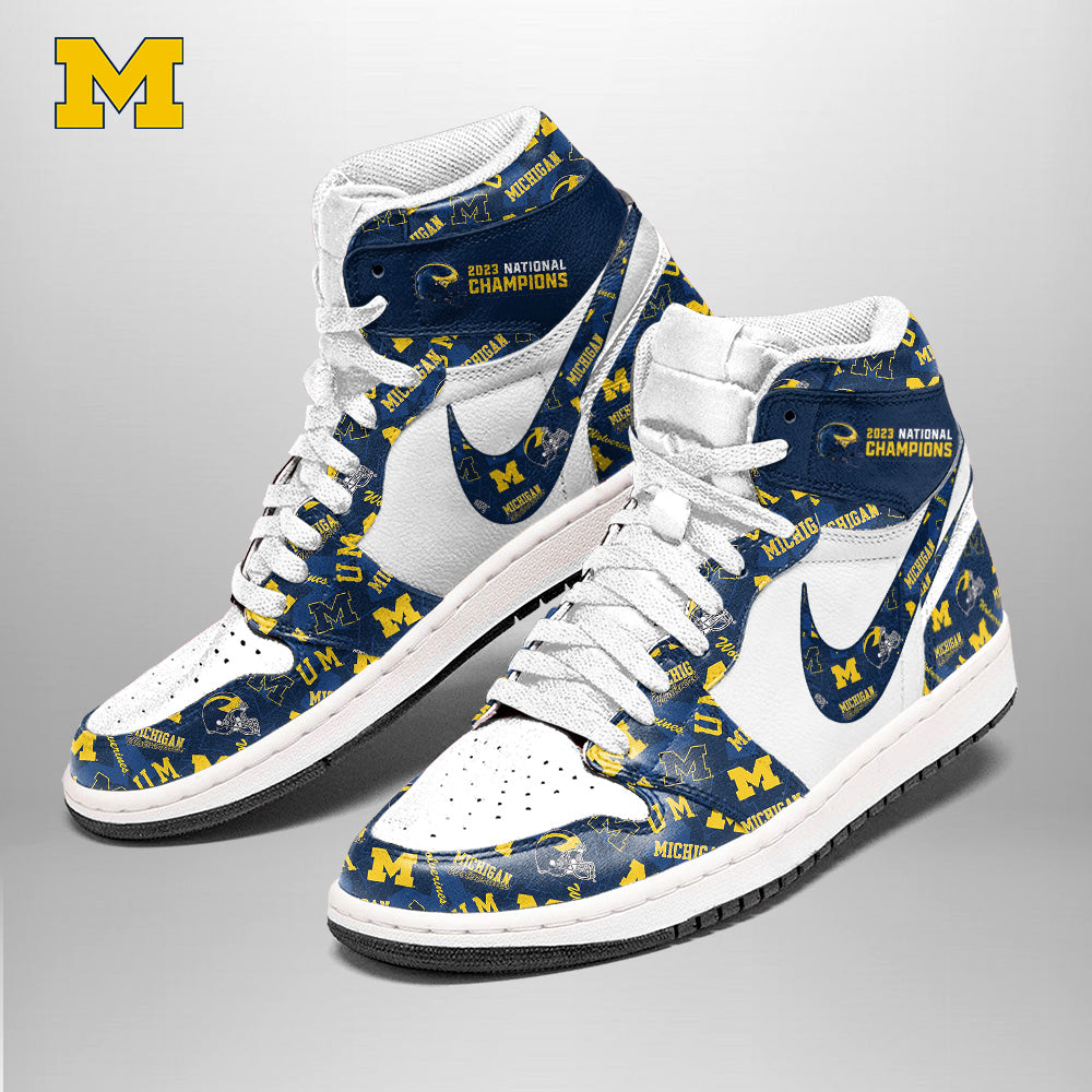 Ideafootwear Michigan Wolverines AJ1 High Sneakers Shoes For Men And Women 7