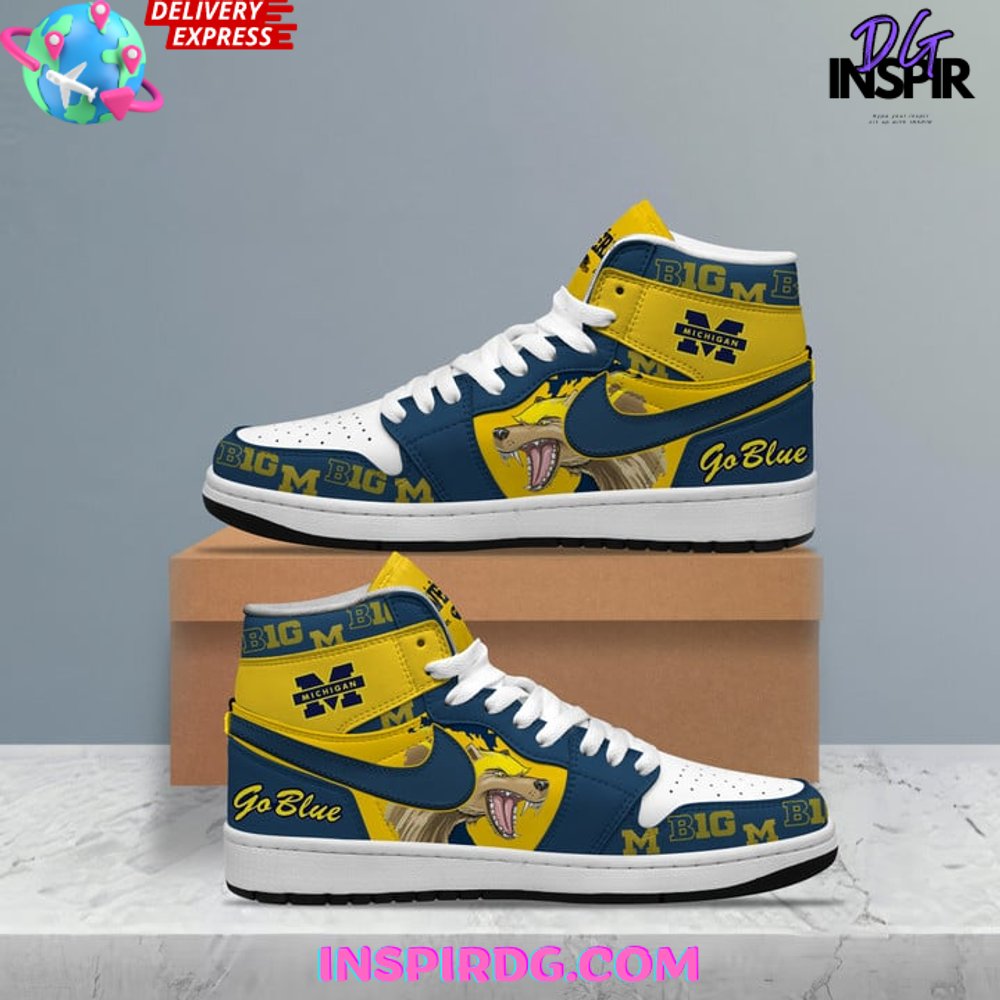 Ideafootwear Michigan Wolverines AJ1 High Sneakers Shoes For Men And Women 13