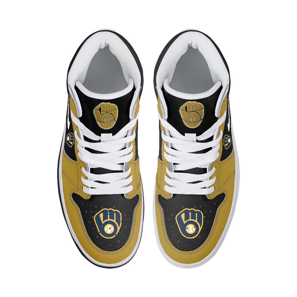 Ideafootwear Milwaukee Brewers AJ1 High Sneakers Shoes For Men And Women 7