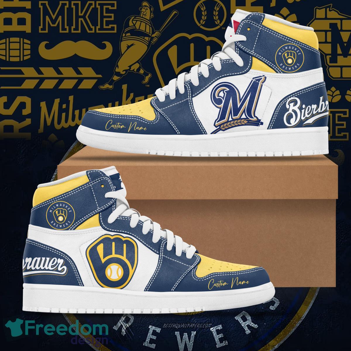 Ideafootwear Milwaukee Brewers AJ1 High Sneakers Shoes For Men And Women 11