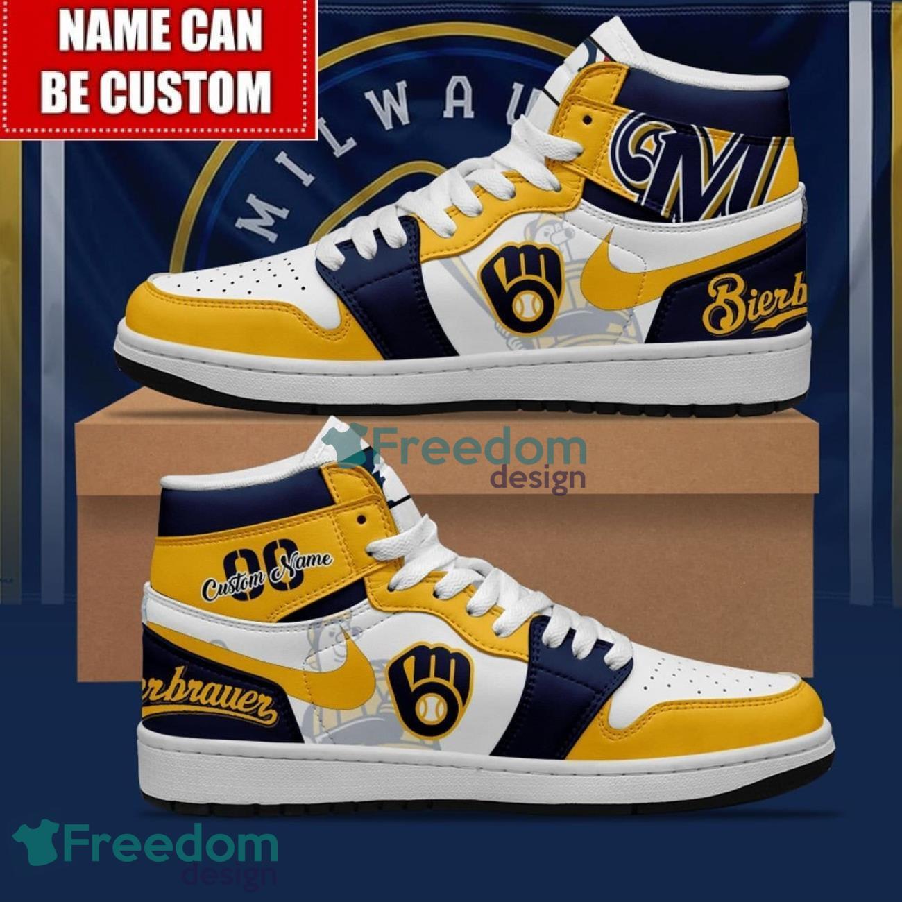 Ideafootwear Milwaukee Brewers AJ1 High Sneakers Shoes For Men And Women 1