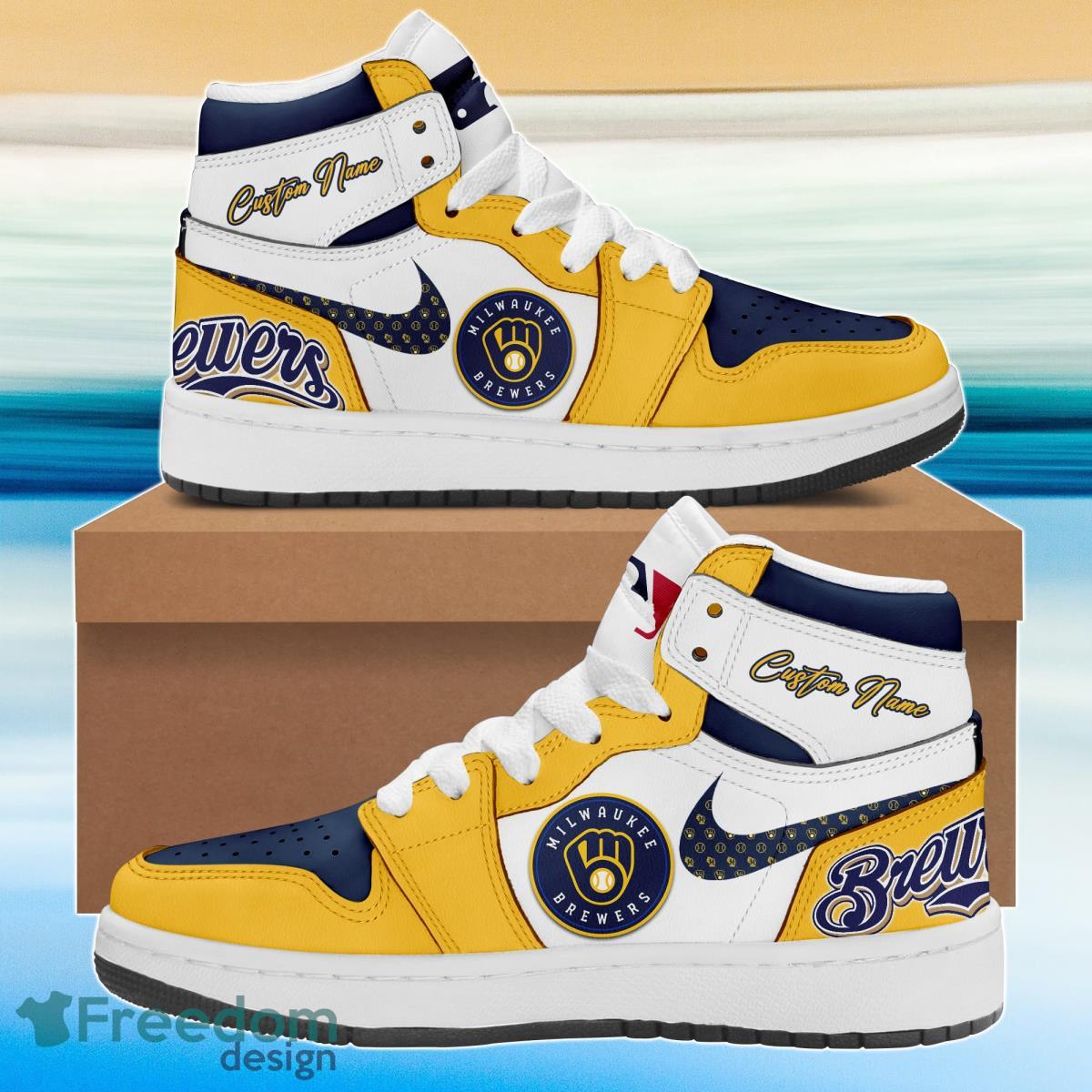 Ideafootwear Milwaukee Brewers AJ1 High Sneakers Shoes For Men And Women 2