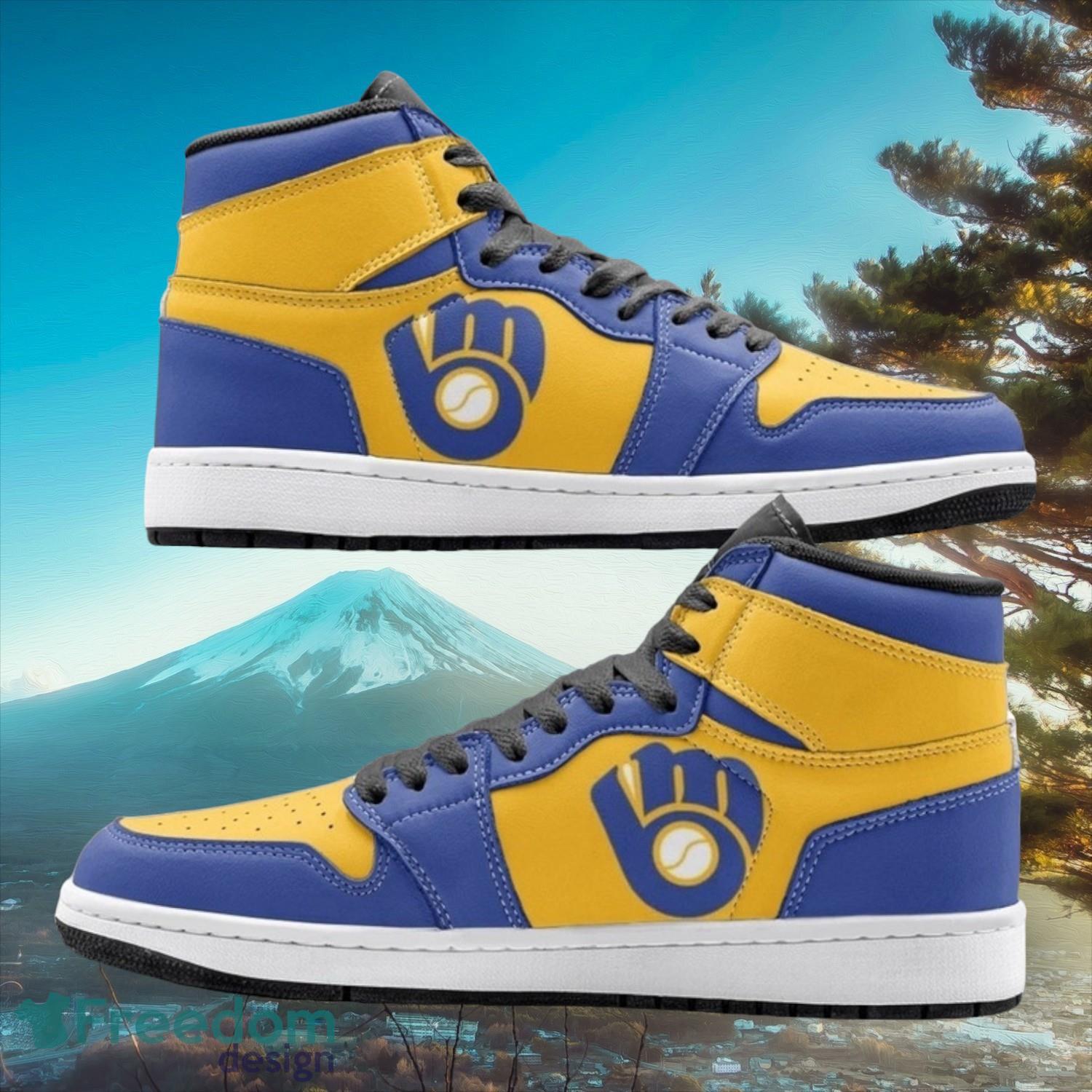 Ideafootwear Milwaukee Brewers AJ1 High Sneakers Shoes For Men And Women 13