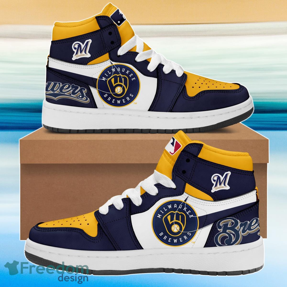 Ideafootwear Milwaukee Brewers AJ1 High Sneakers Shoes For Men And Women 12