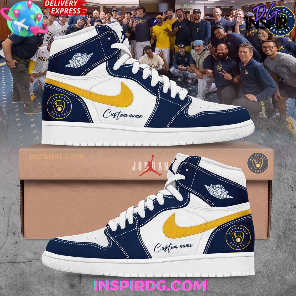 Ideafootwear Milwaukee Brewers AJ1 High Sneakers Shoes For Men And Women 5