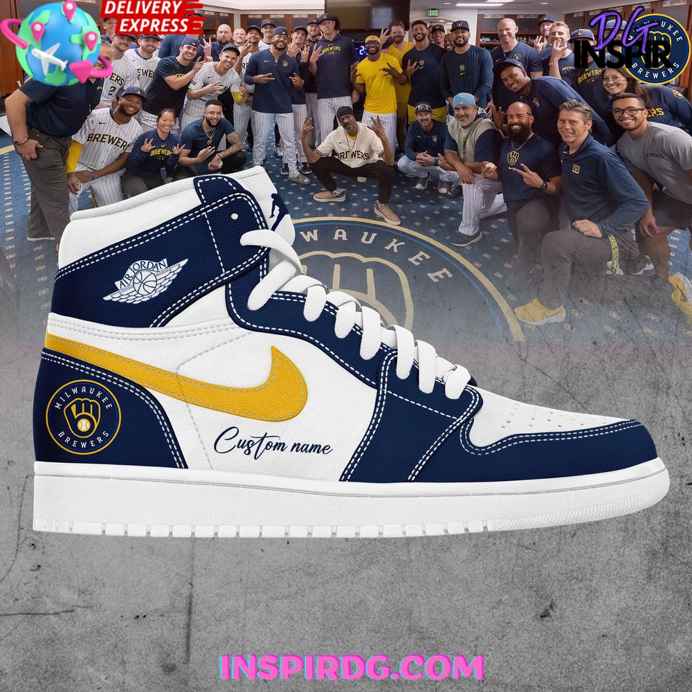 Ideafootwear Milwaukee Brewers AJ1 High Sneakers Shoes For Men And Women 5