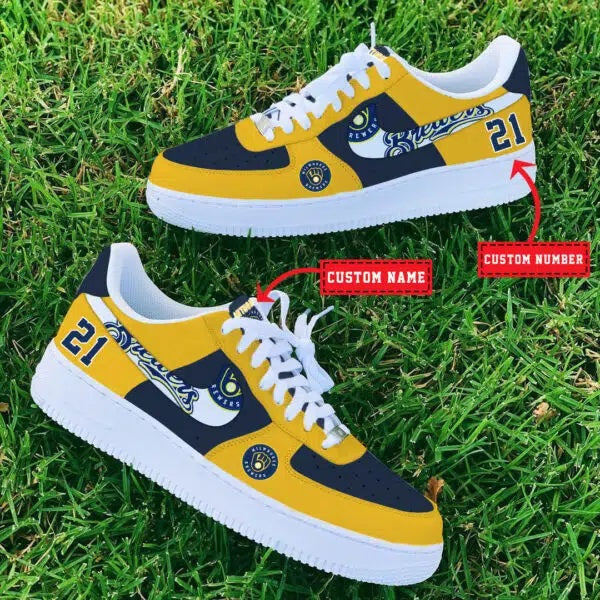 Ideafootwear Milwaukee Brewers MLB Air Low-Top Sneakers Shoes For Men And Women 1