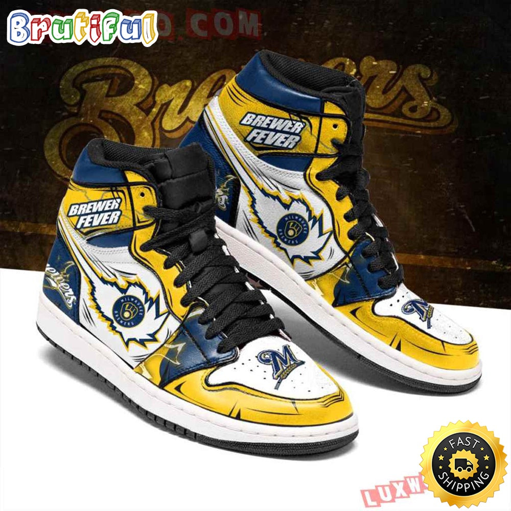 Ideafootwear Milwaukee Brewers MLB AJ1 High Sneakers Shoes For Men And Women 3