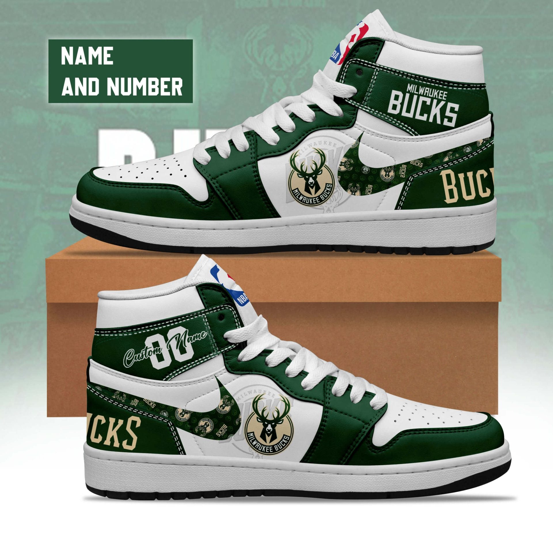 Ideafootwear Milwaukee Bucks AJ1 High Sneakers Shoes For Men And Women 1