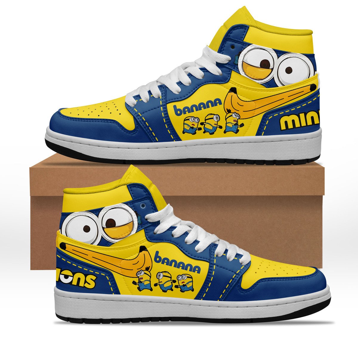 Ideafootwear Minions AJ1 High Sneakers Shoes For Men And Women 1