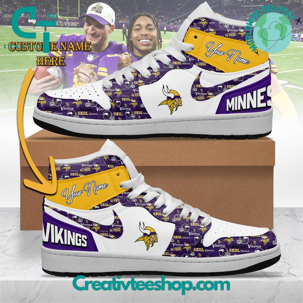 Ideafootwear Minnesota Vikings AJ1 High Sneakers Shoes For Men And Women 9