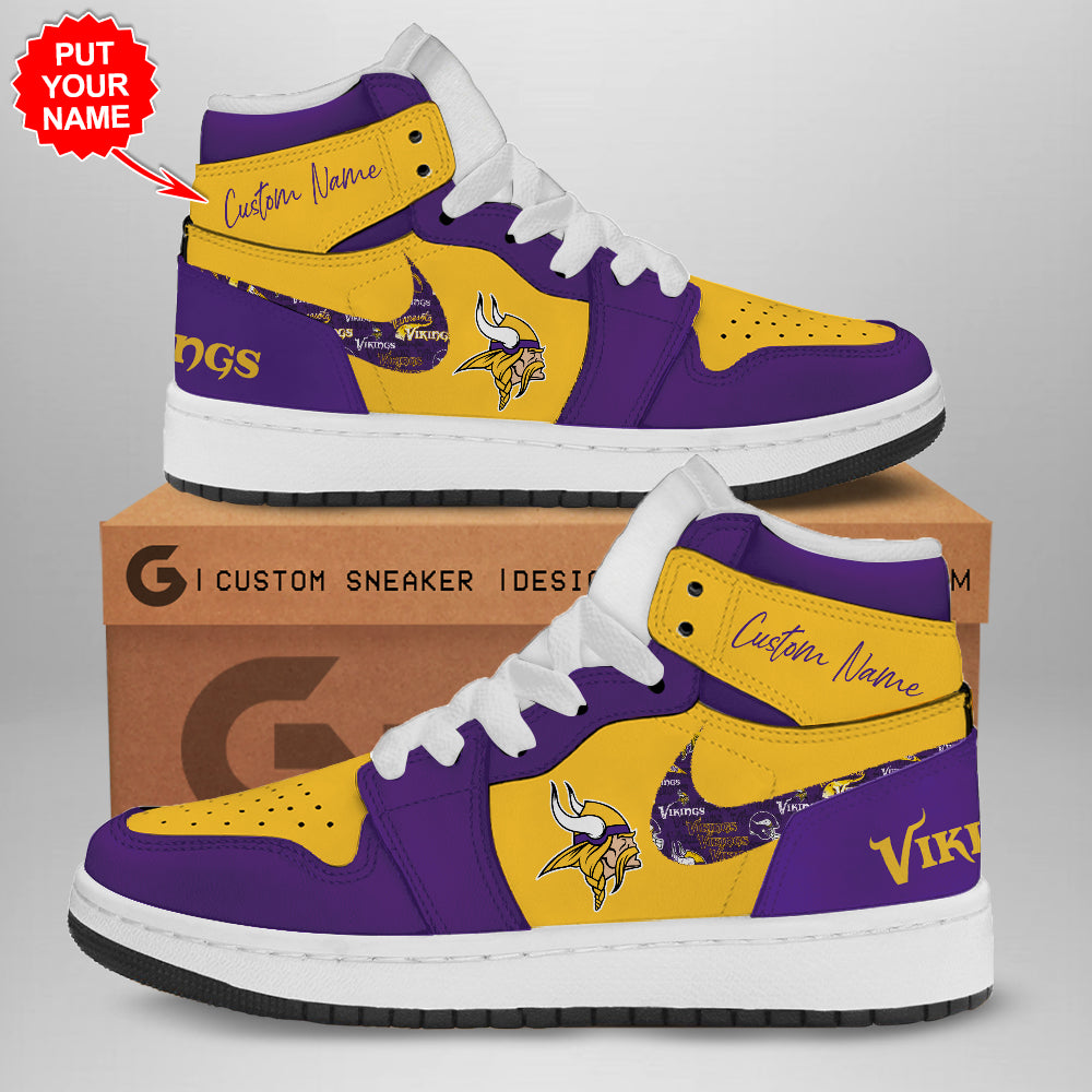 Ideafootwear Minnesota Vikings AJ1 High Sneakers Shoes For Men And Women 5