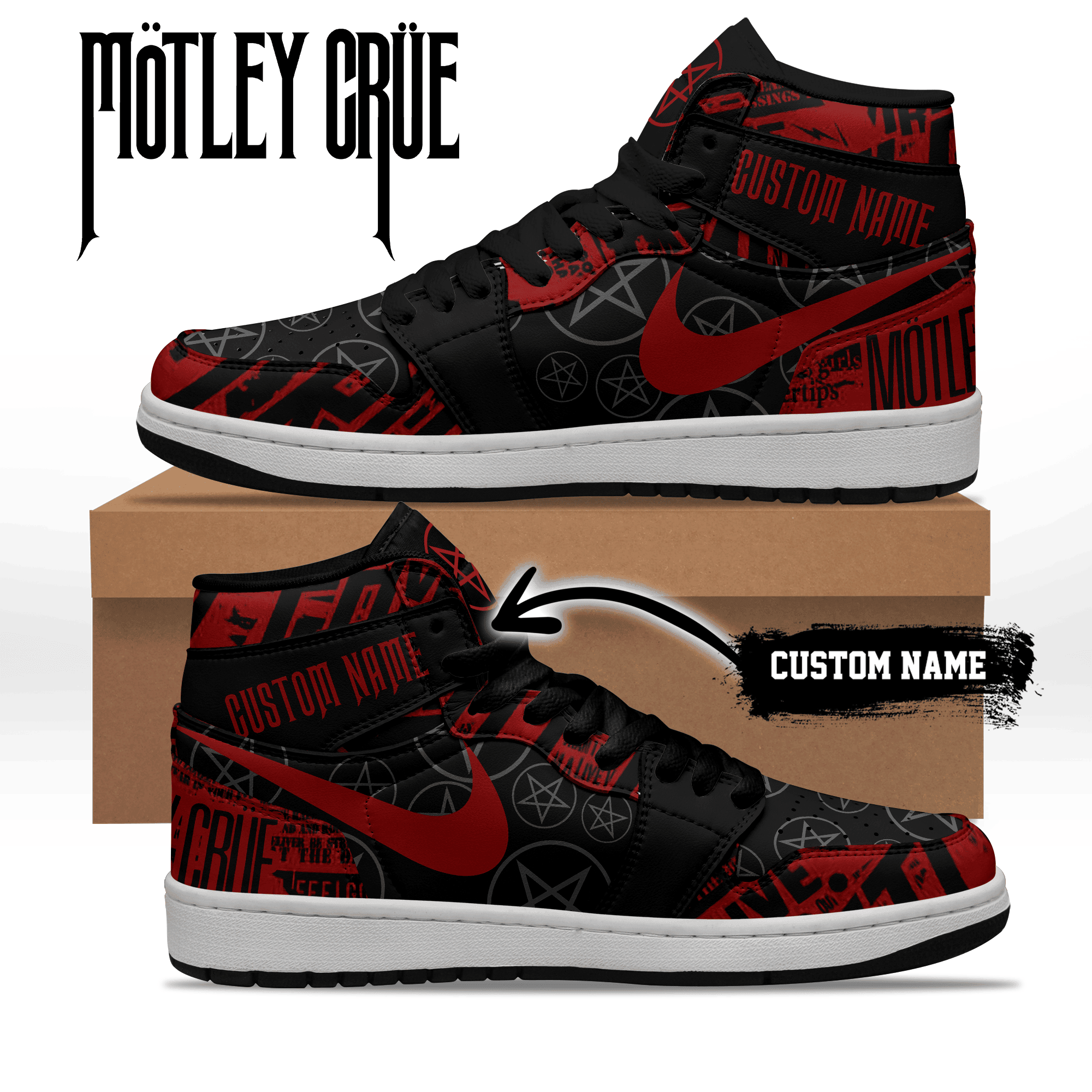 Ideafootwear Motley Crue AJ1 High Sneakers Shoes For Men And Women 5