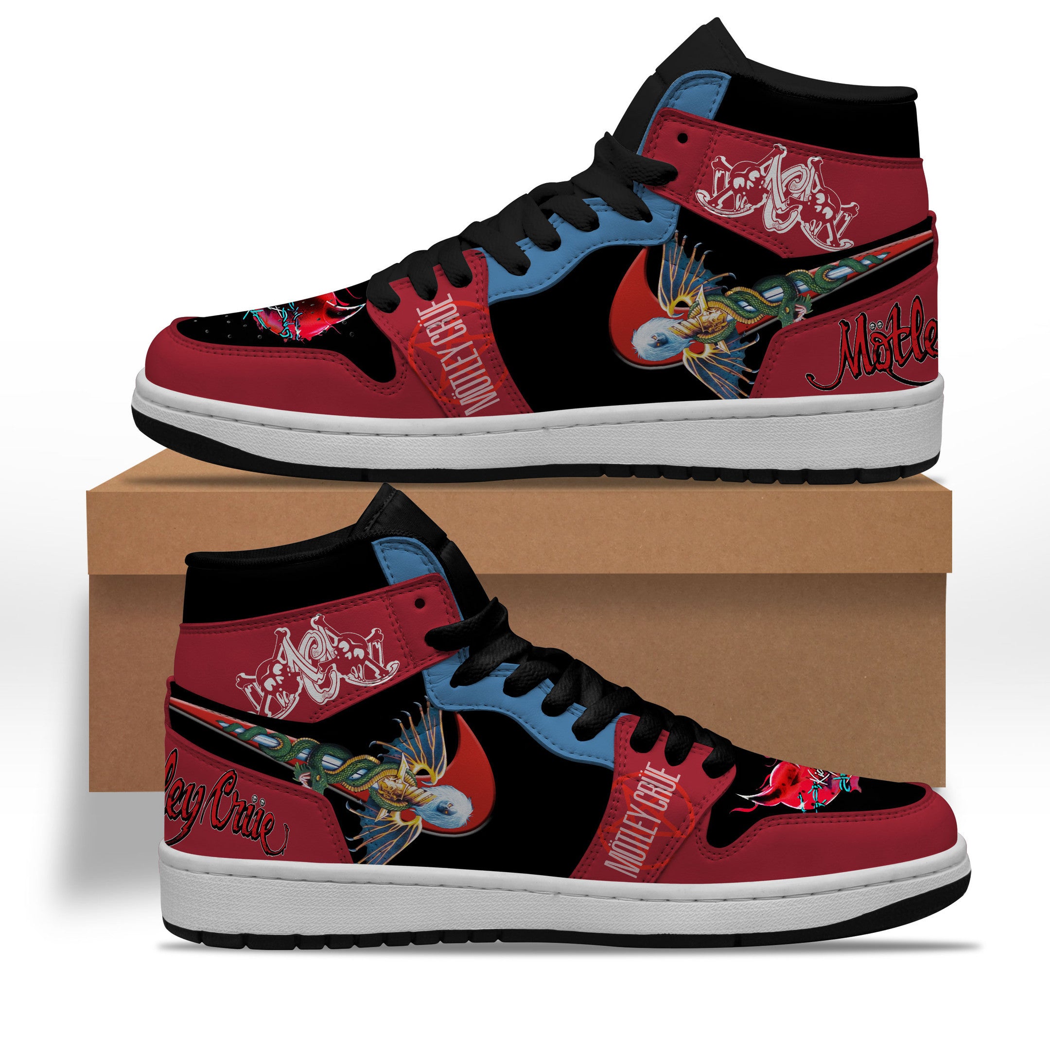 Ideafootwear Motley Crue AJ1 High Sneakers Shoes For Men And Women 4