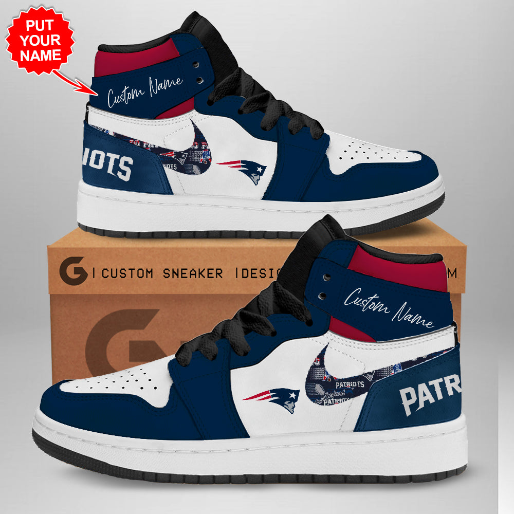 Ideafootwear New England Patriots AJ1 High Sneakers Shoes For Men And Women 4