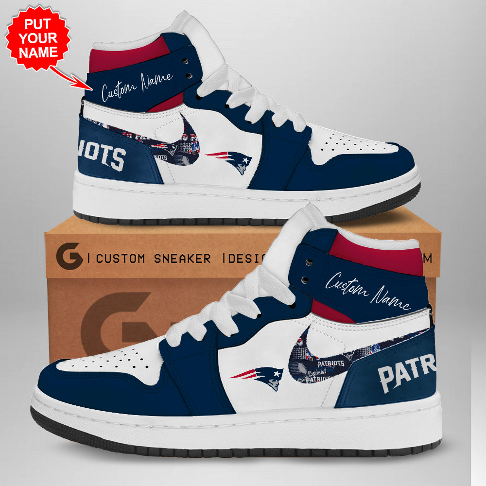 Ideafootwear New England Patriots AJ1 High Sneakers Shoes For Men And Women 3