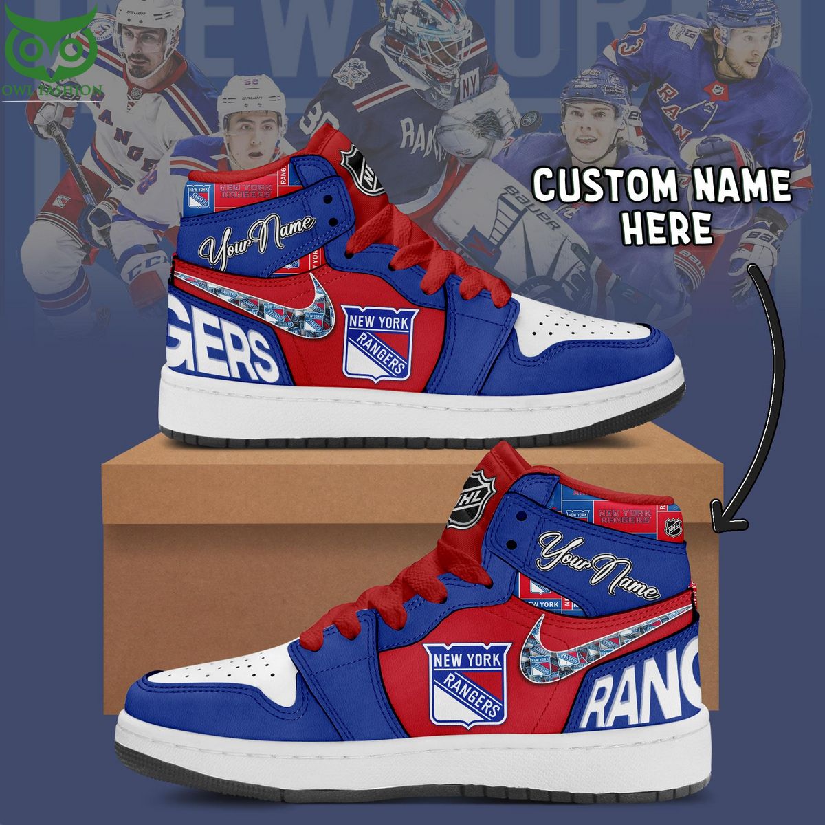 Ideafootwear New York Rangers AJ1 High Sneakers Shoes For Men And Women 10