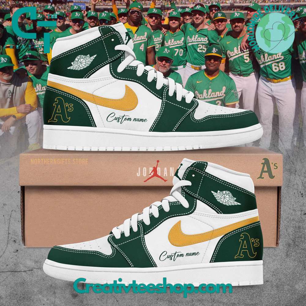 Ideafootwear Oakland Athletics AJ1 High Sneakers Shoes For Men And Women 2
