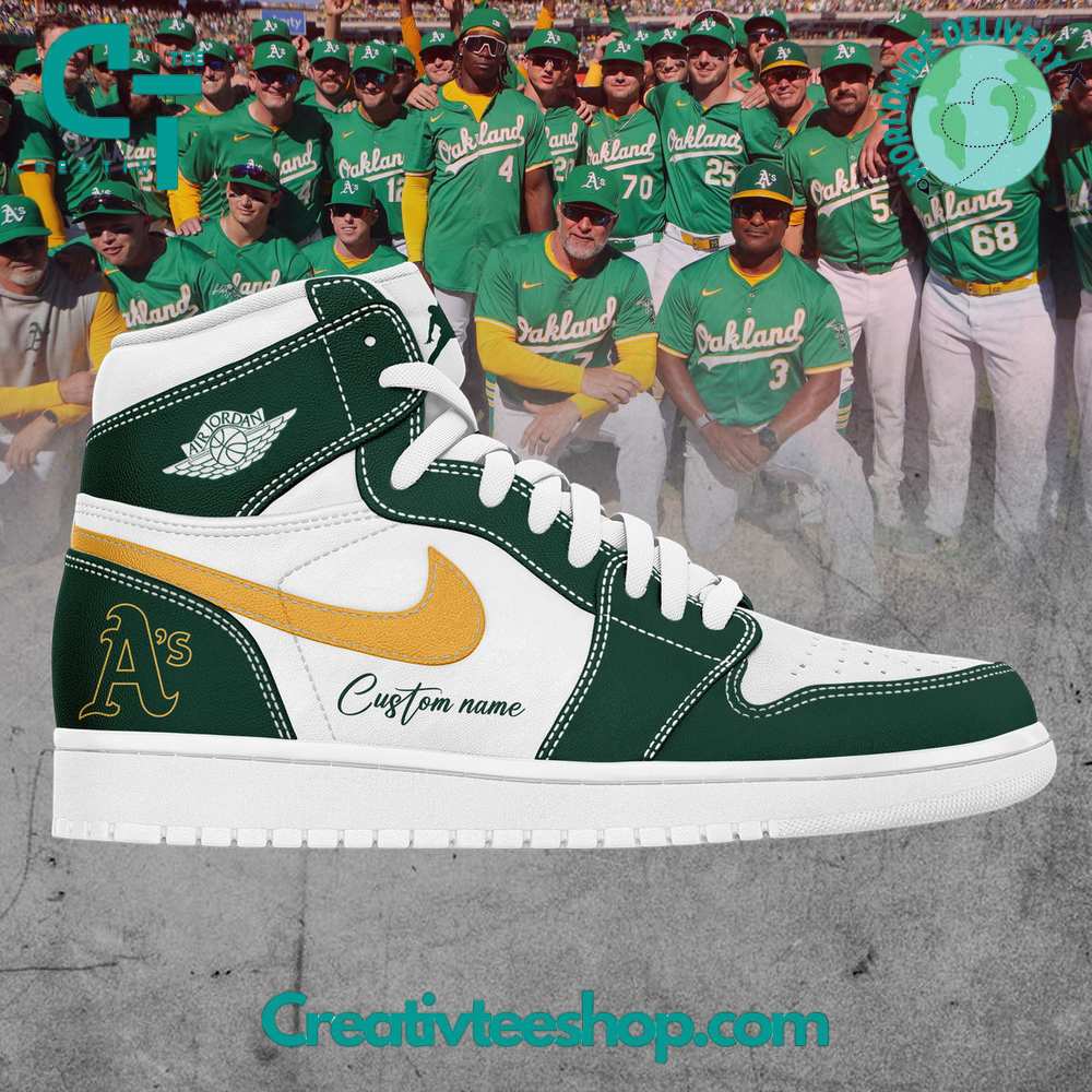 Ideafootwear Oakland Athletics AJ1 High Sneakers Shoes For Men And Women 2