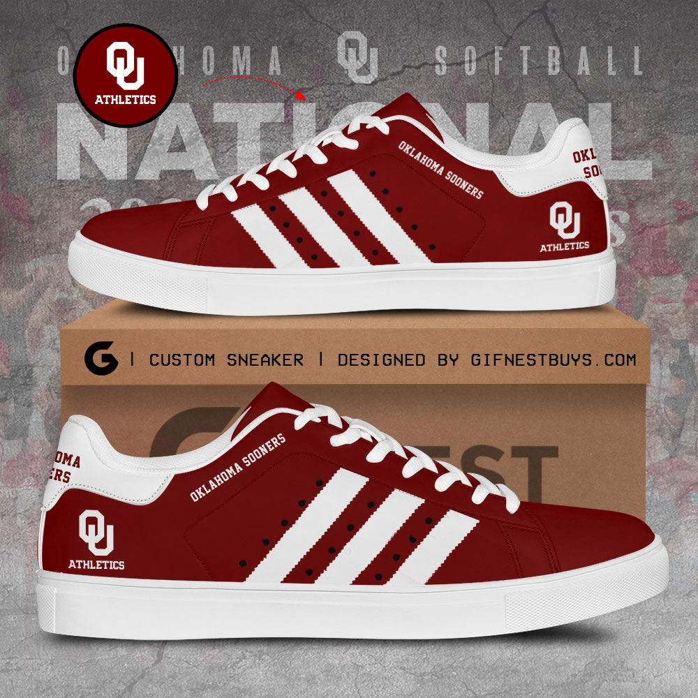 Ideafootwear Oklahoma Sooners Women's Softball Skate Stan Shoes Sneakes For Men And Women 2
