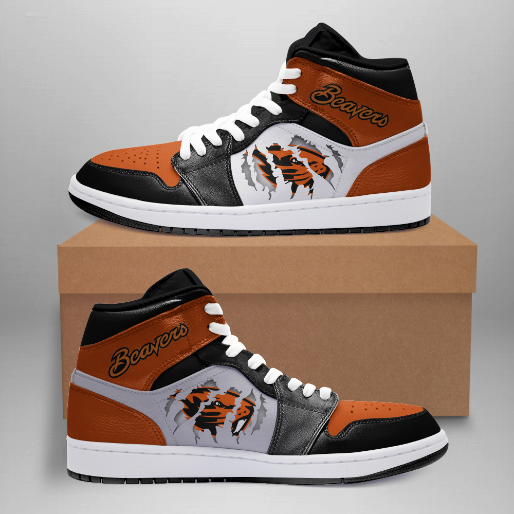 Ideafootwear Oregon State Beavers AJ1 High Sneakers Shoes For Men And Women 1