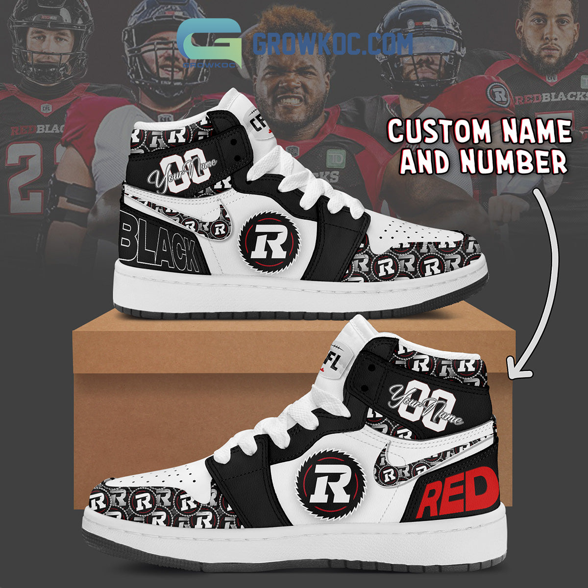 Ideafootwear Ottawa Redblacks AJ1 High Sneakers Shoes For Men And Women 2