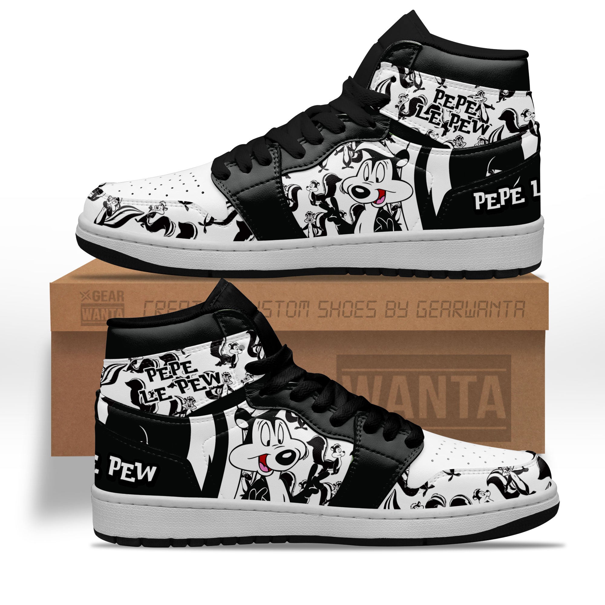 Ideafootwear Pepé Le Pew AJ1 High Sneakers Shoes For Men And Women 1