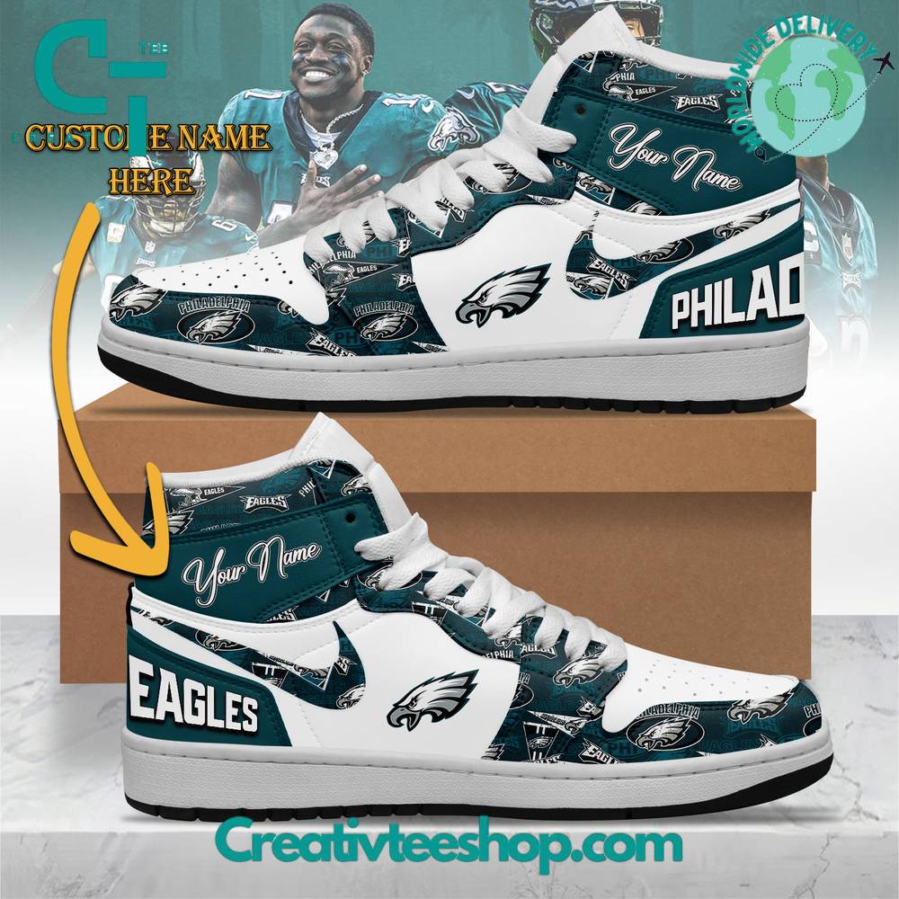 Ideafootwear Philadelphia Eagles AJ1 High Sneakers Shoes For Men And Women 7