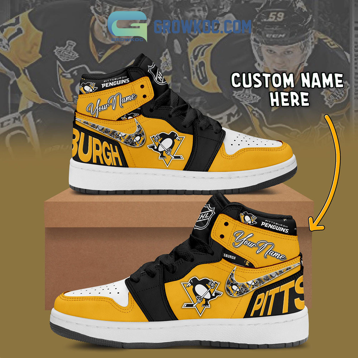 Ideafootwear Pittsburgh Penguins AJ1 High Sneakers Shoes For Men And Women 5