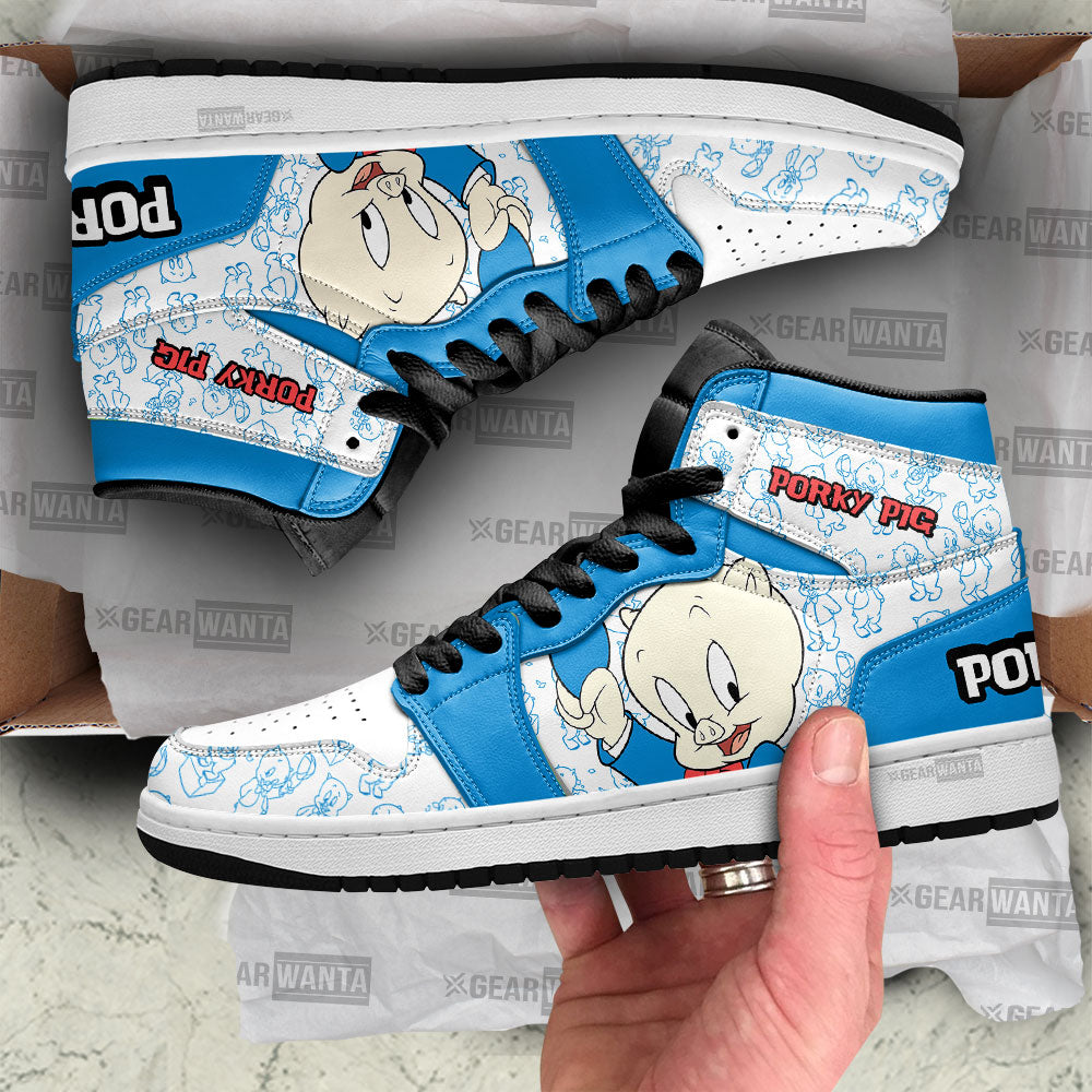 Ideafootwear Porky Pig AJ1 High Sneakers Shoes For Men And Women 1